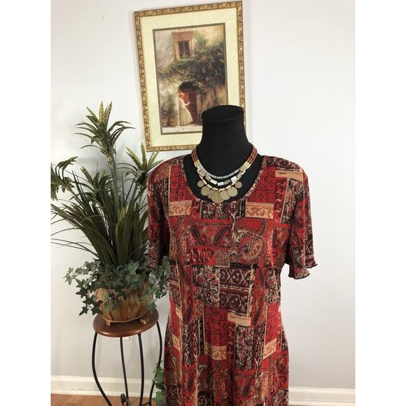 Connected Apparel Dress 14 Cap Sleeve Boho Vacation Clueless Preppy Pullover - Picture 2 of 8